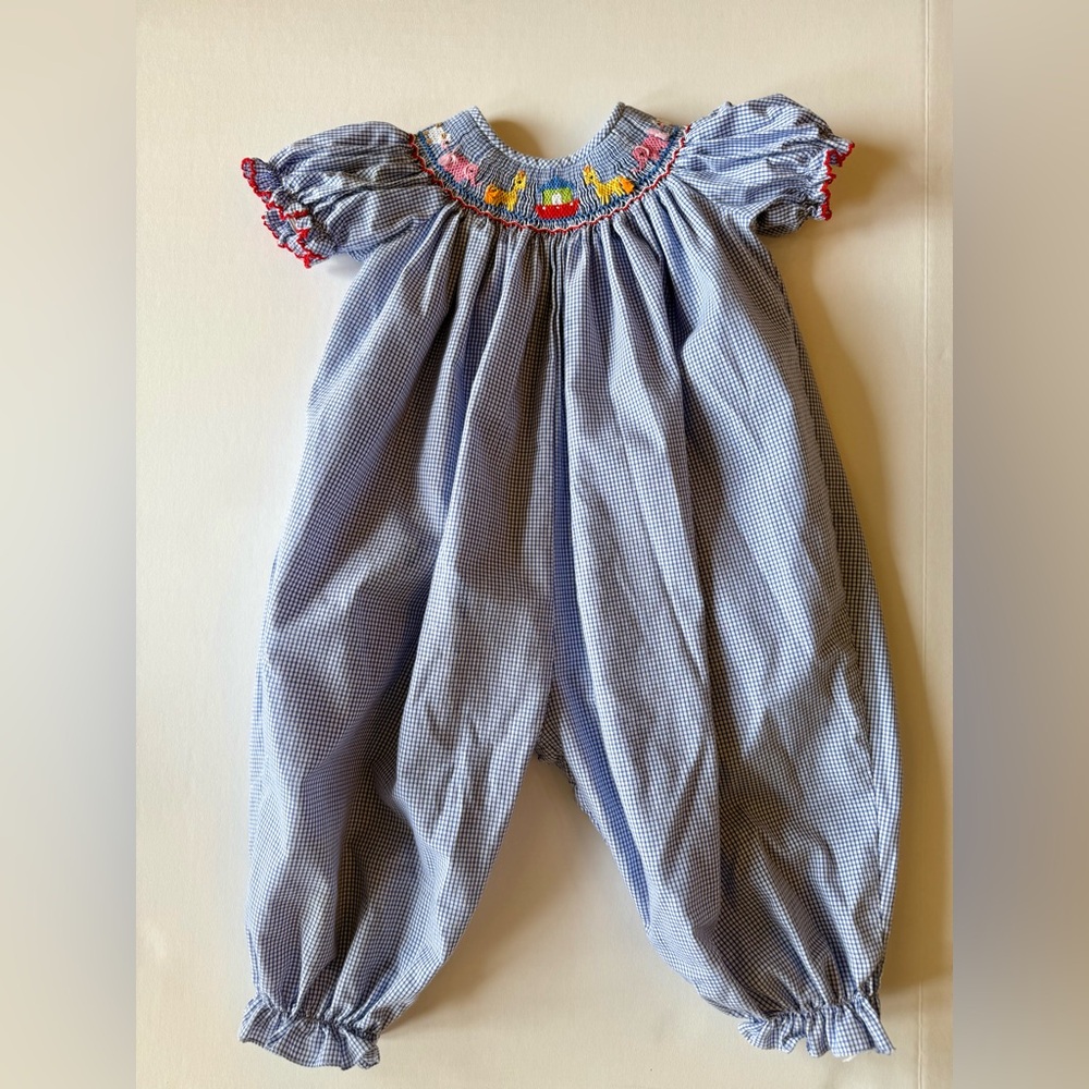 Smocked Blue Gingham Kids One-Piece Romper
